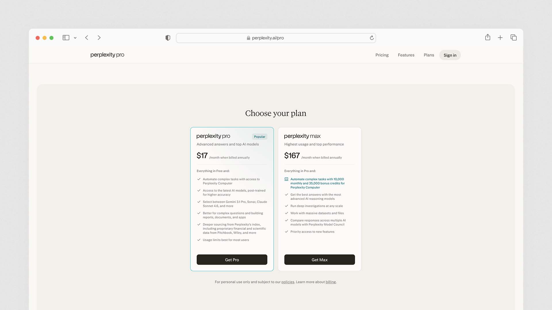 Perplexity AI Pricing Pro and Max