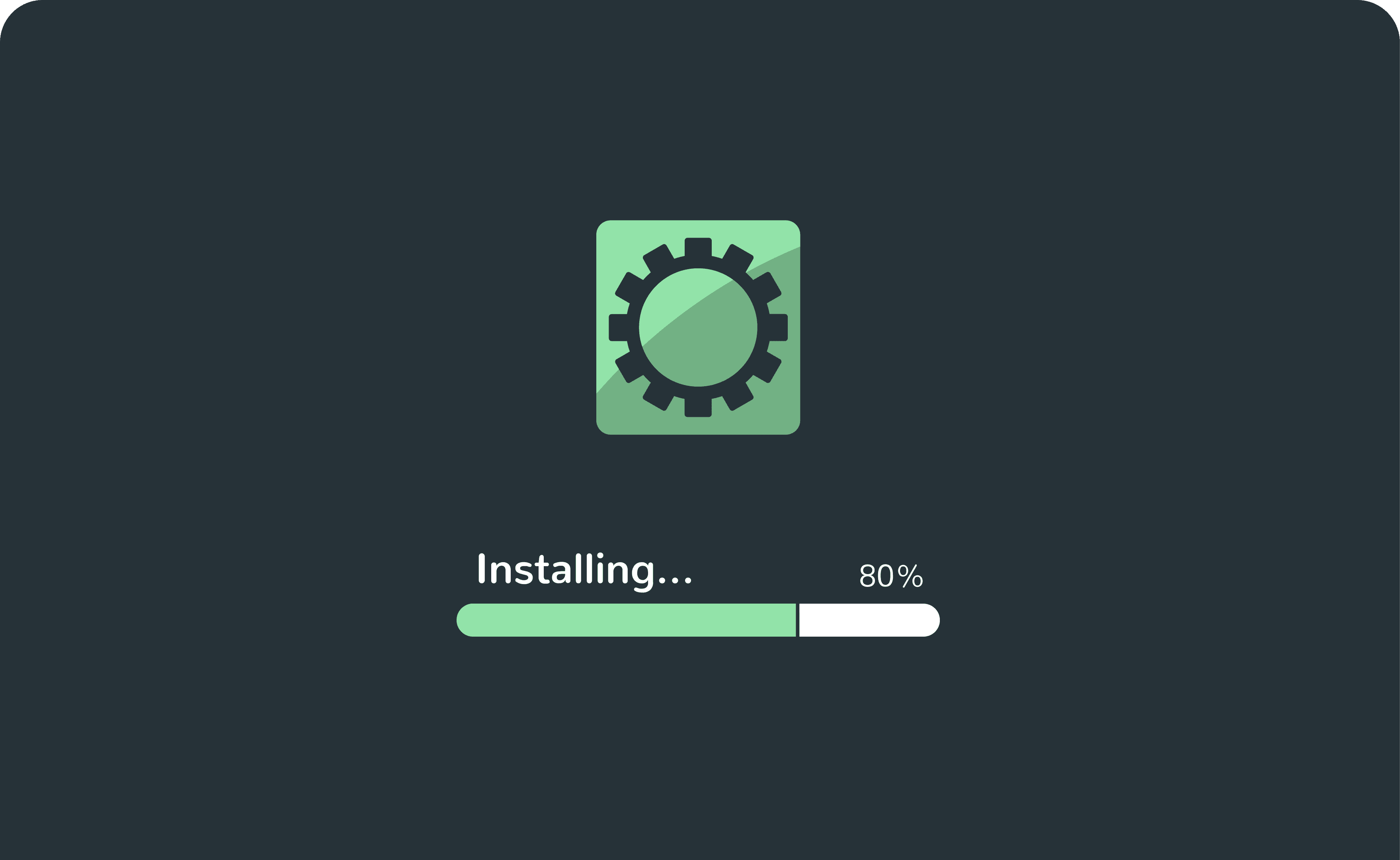 Software installation progress bar at 80 percent completion
