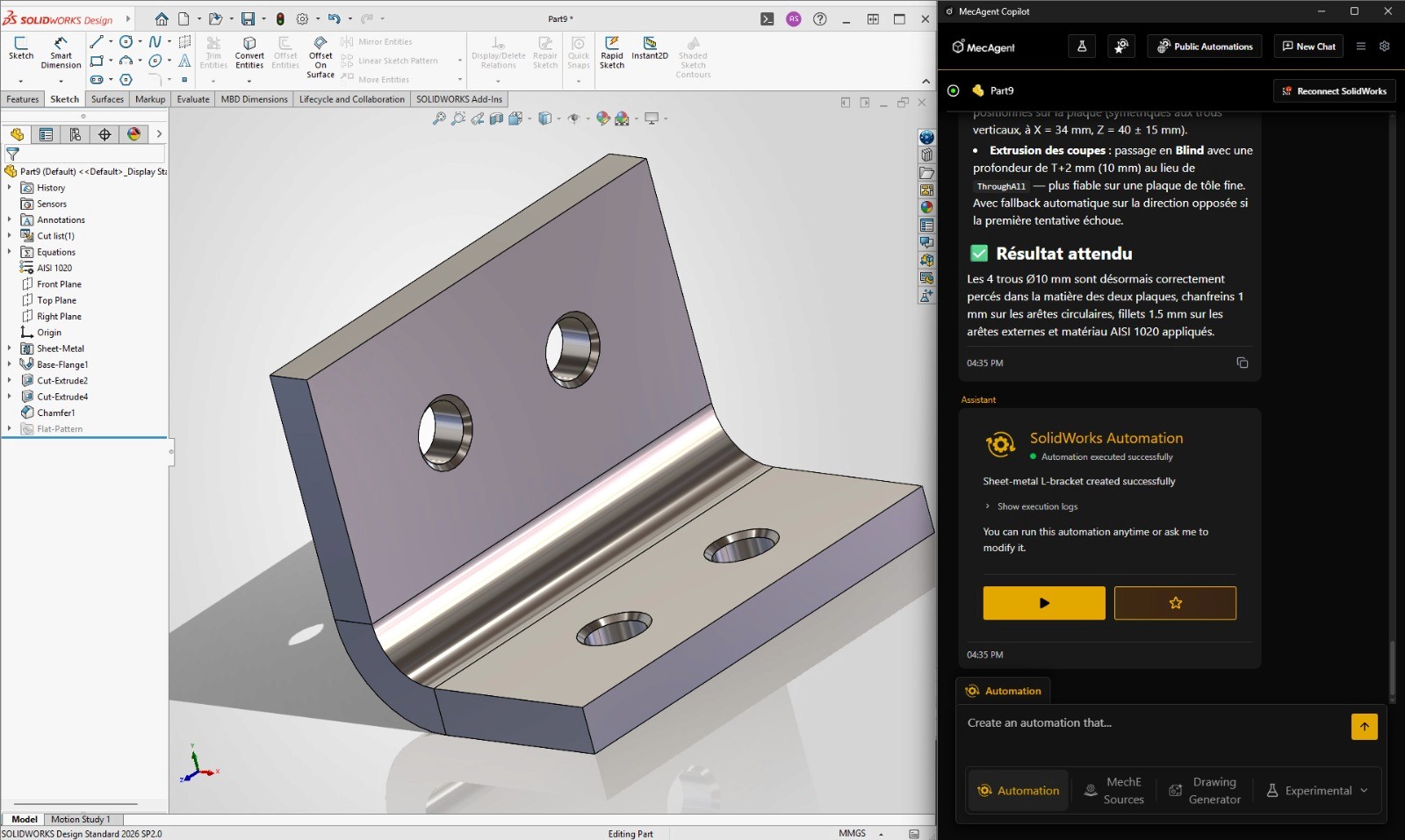 creation of a L Bracket with automation