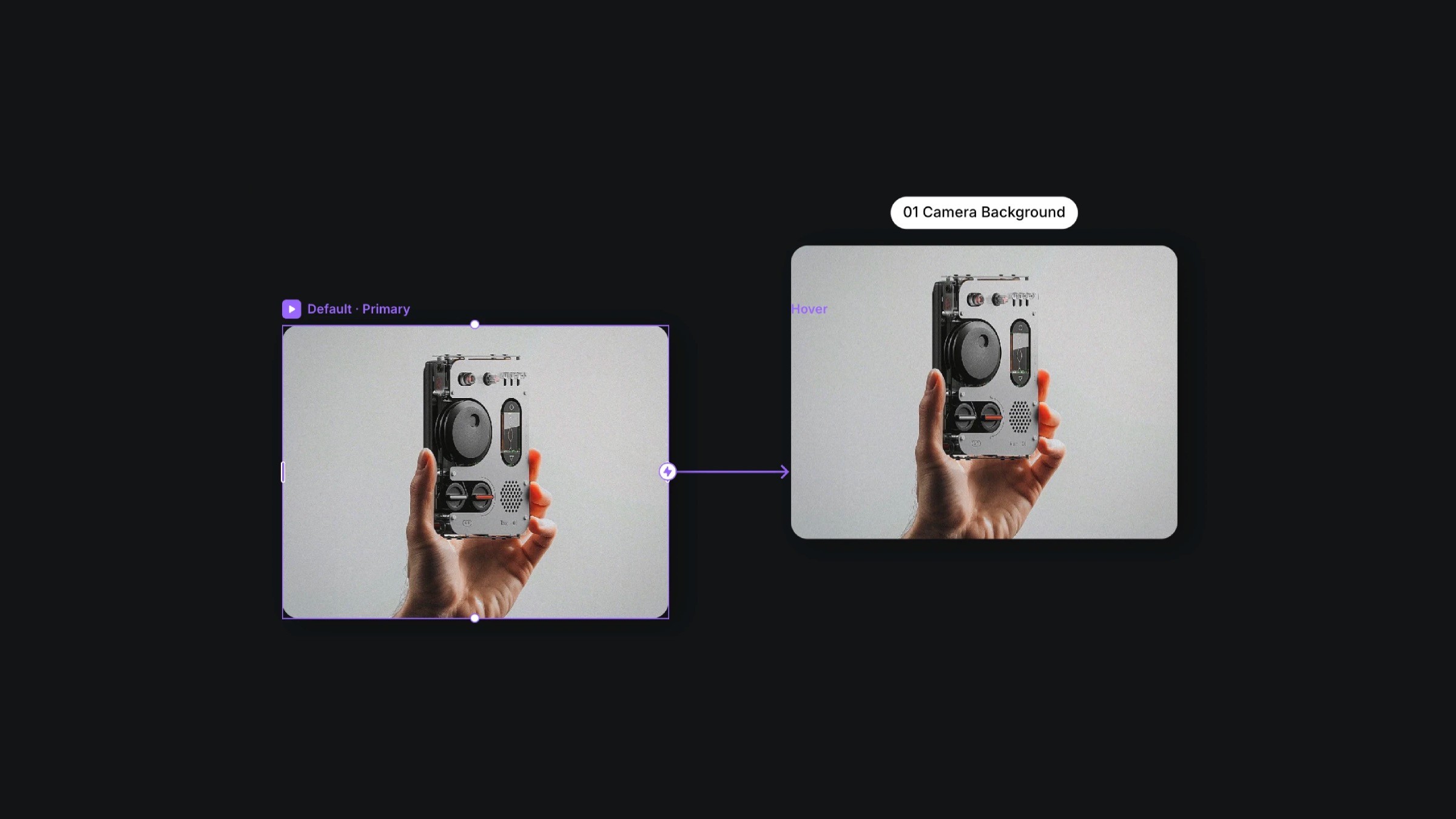 Interactive hover effect on a 3D image stack with a vintage camera