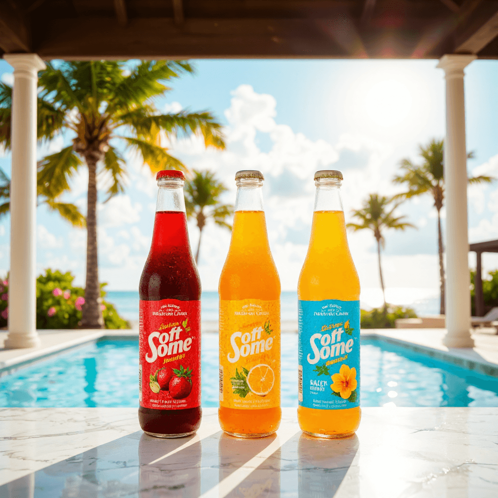 product photography of a set of flavored soft drink bottles