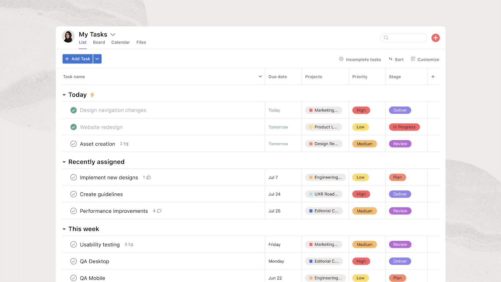 Asana interface