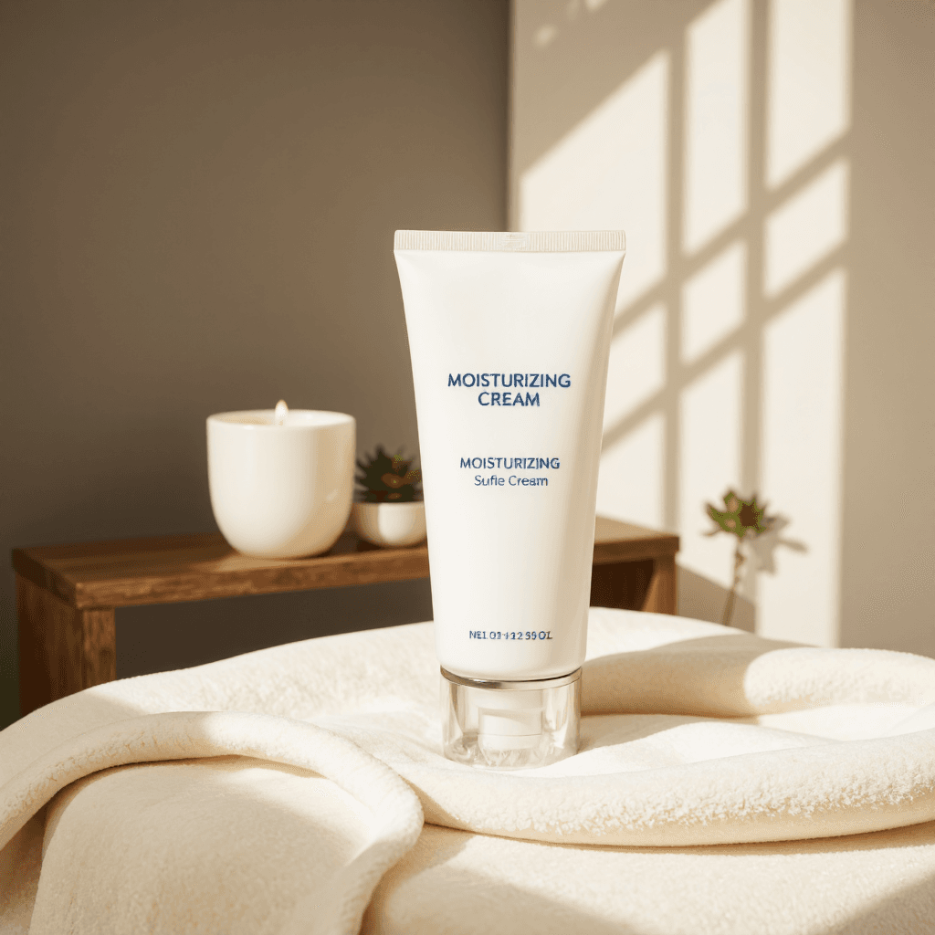 product photography of a tube of moisturizing cream