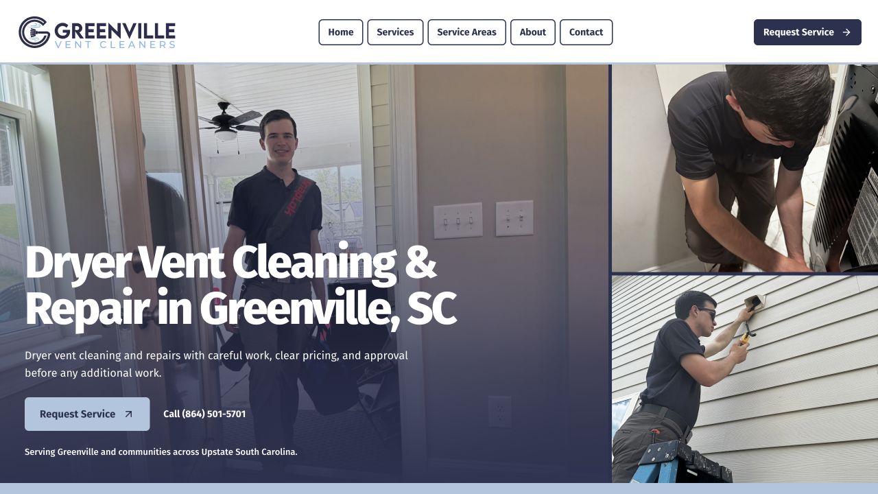 Greenville Vent Cleaners homepage on desktop