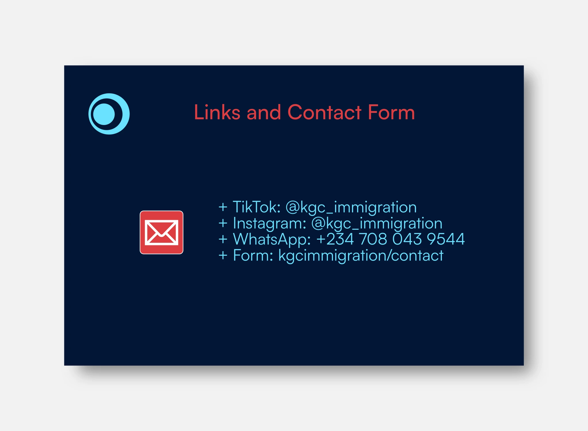 Links and Contact Form, TikTok, Instagram, WhatsApp, Form