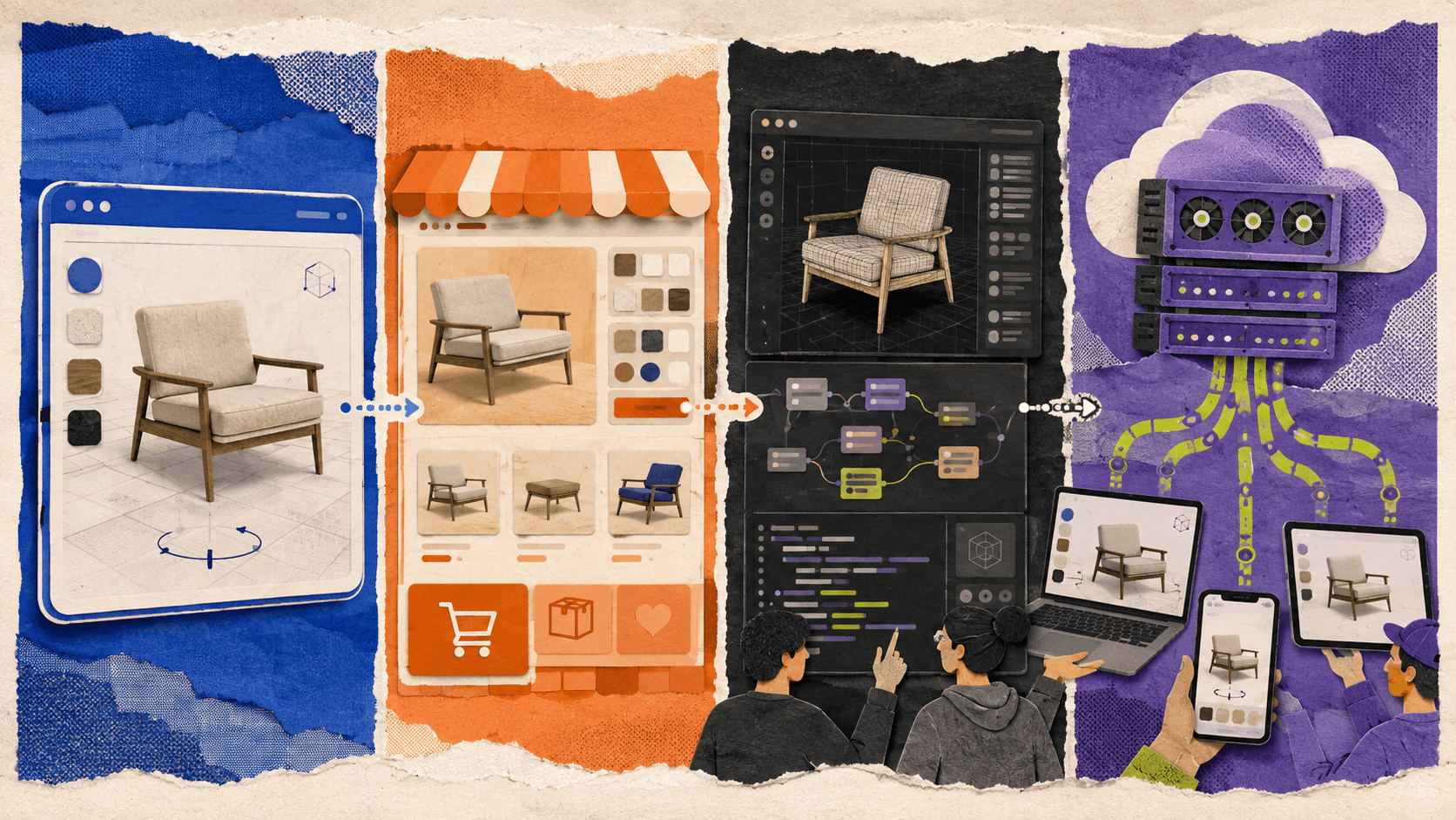 Comparison of WebGL, ecommerce-native, custom application, and cloud-streamed product configurator approaches.