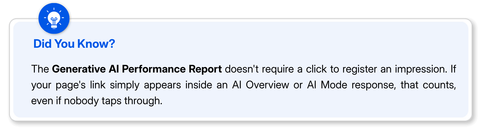 Generative AI Performance Report impressions and AI Overview mode.