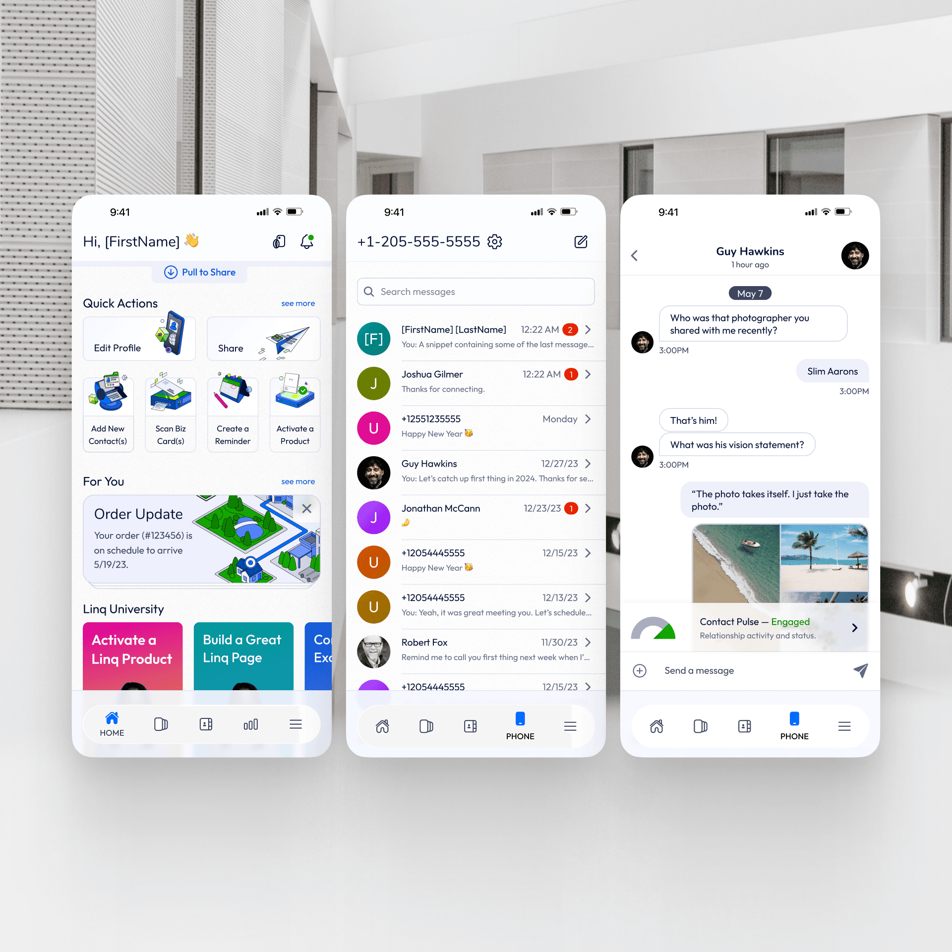 Linq Mobile UI Phone Screens