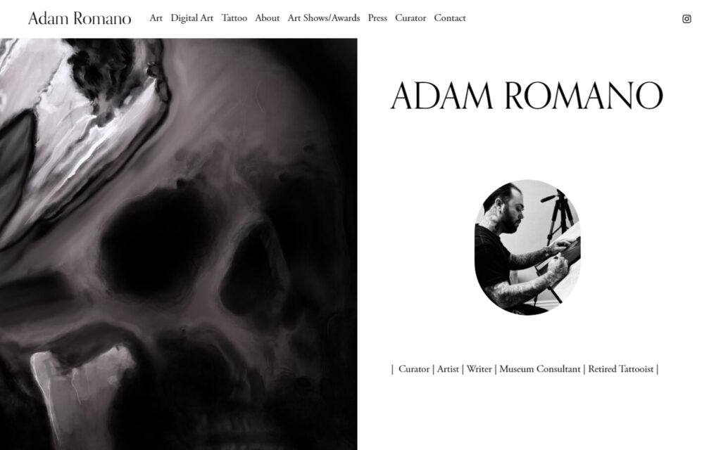 A website screenshot of an artist's portfolio page.