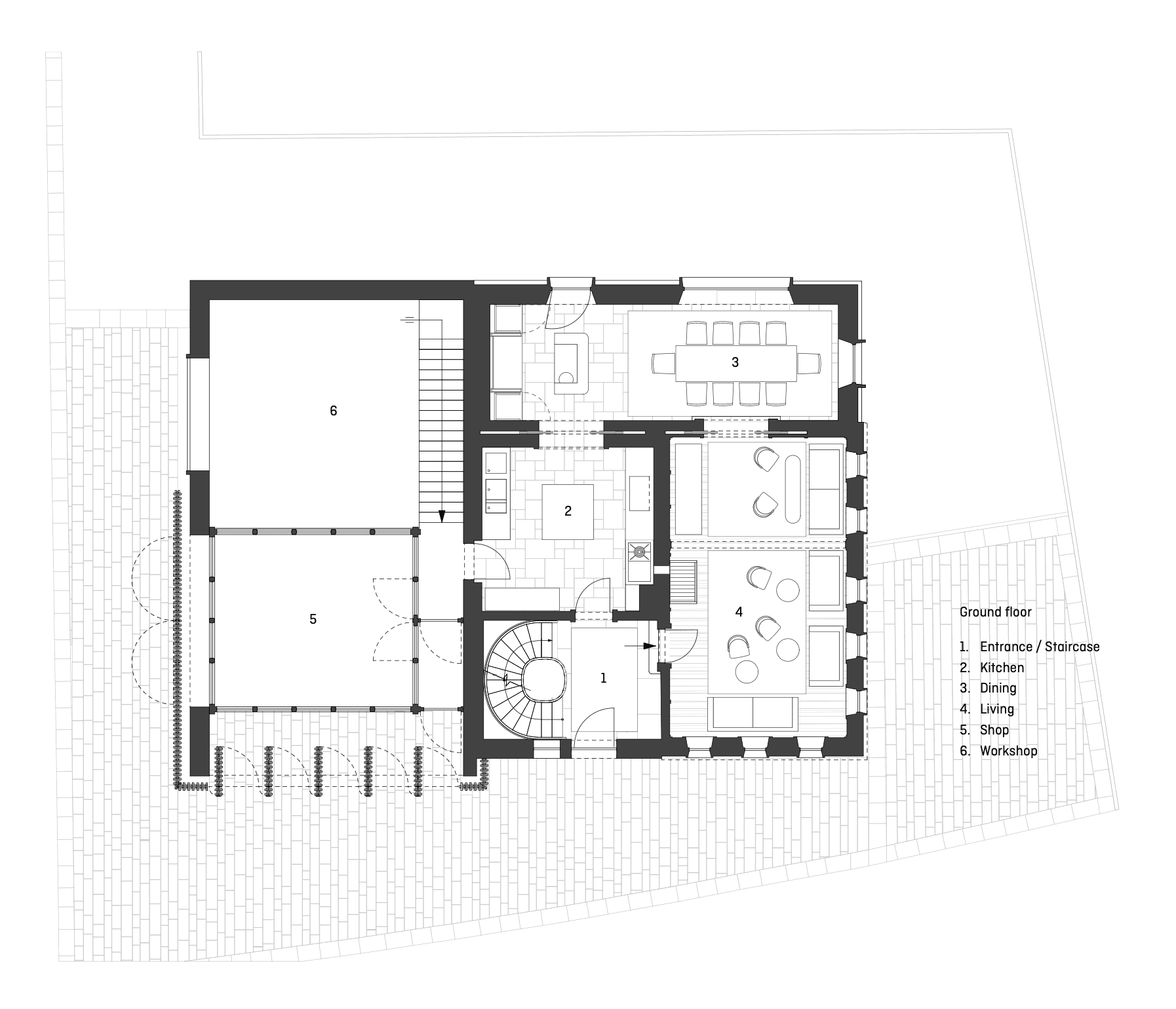 Floor plan of Haus W ground floor.