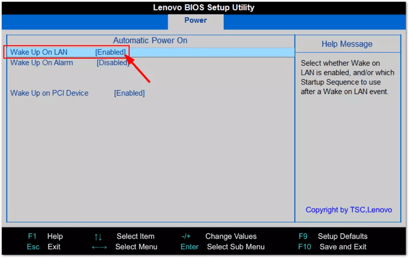 Enable Wake on LAN in BIOS