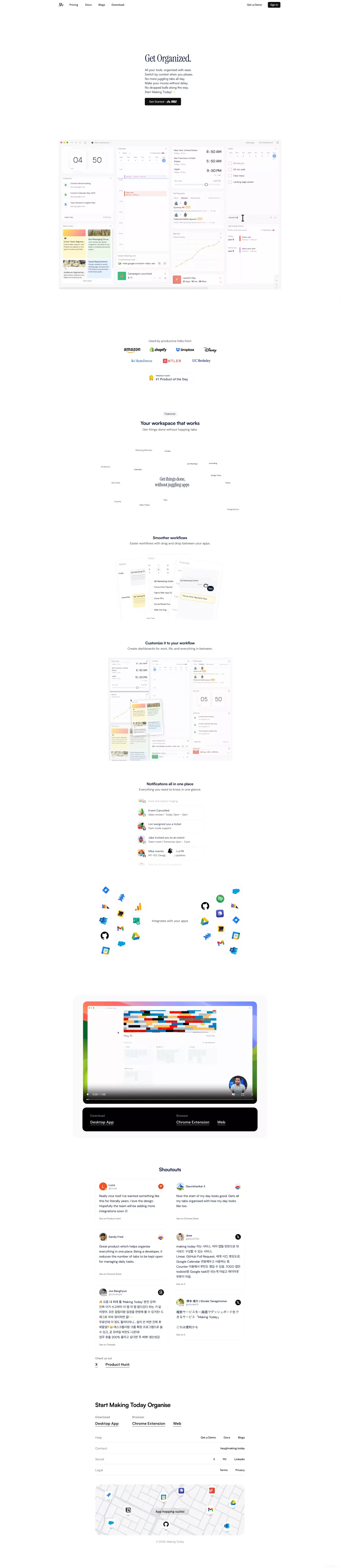 Making Today - Work Smarter, Not Scatter landing page screenshot showcasing Tech design