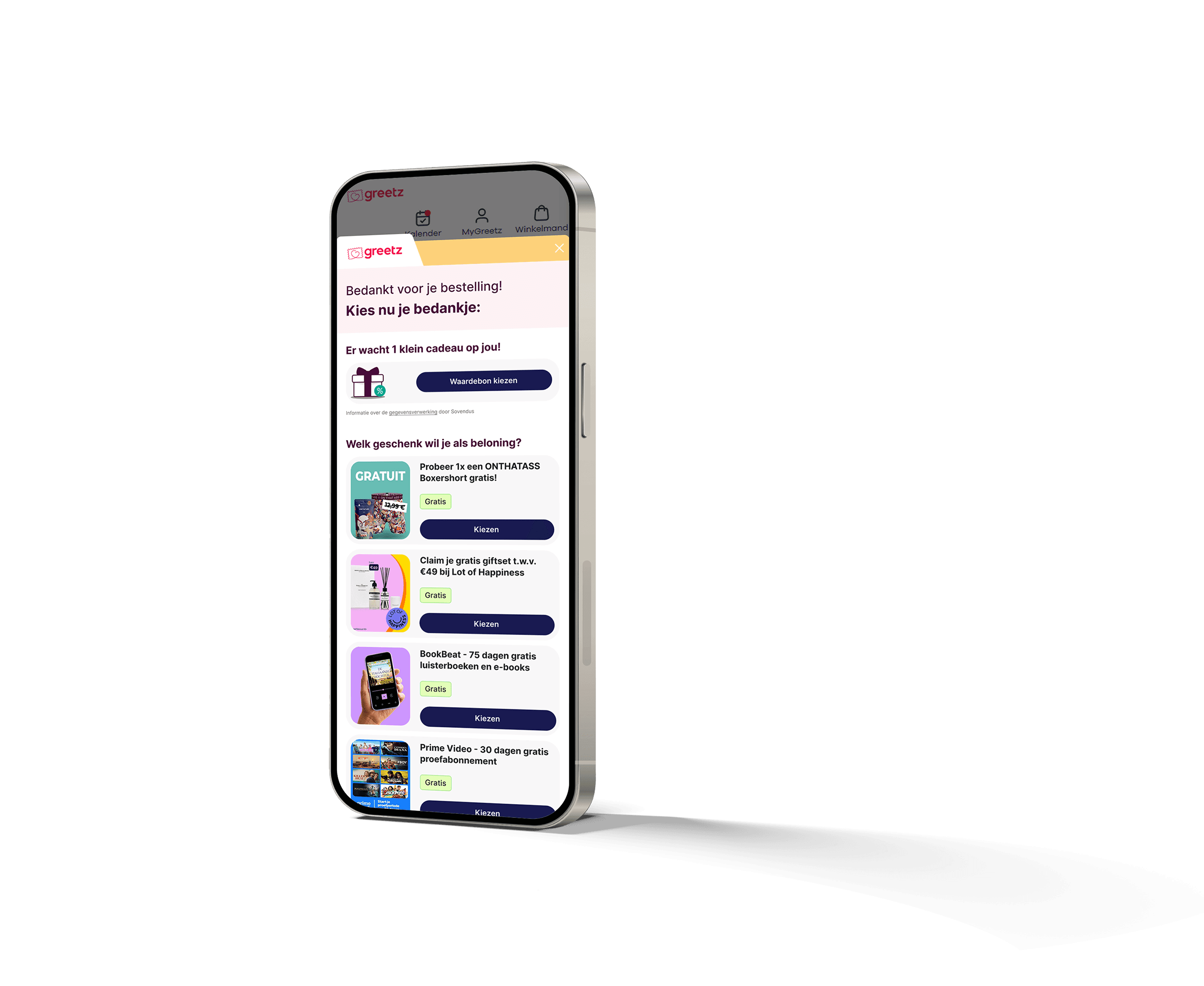 Smartphone displaying Sovendus Checkout Benefits product screen