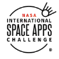 A minimalist black circular emblem containing the text "NASA INTERNATIONAL SPACE APPS CHALLENGE" with a small, stylized satellite icon in the top right corner.