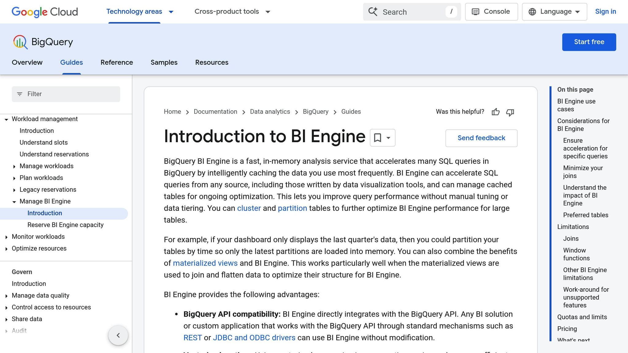 BigQuery BI Engine