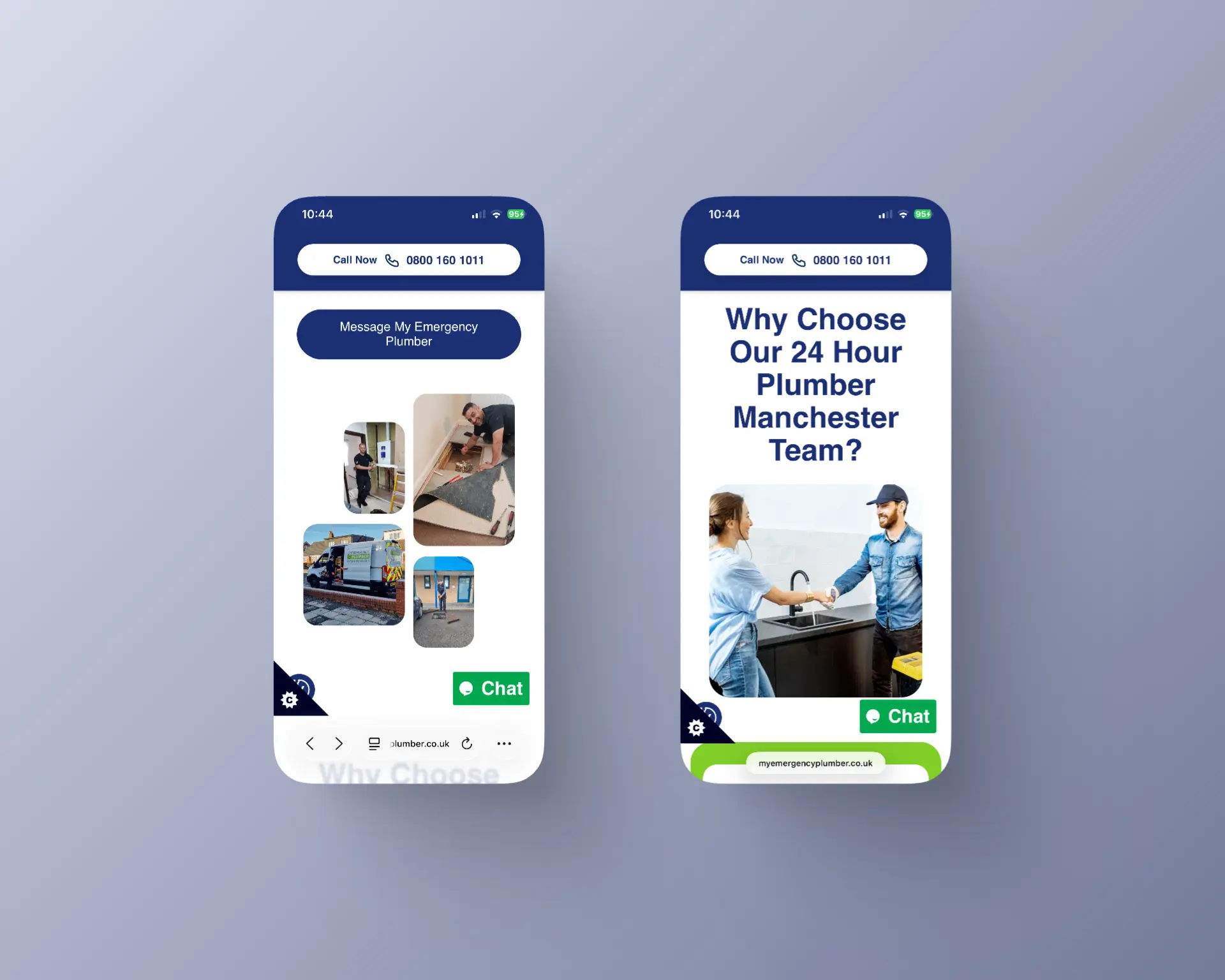 Mobile emergency plumbing services page design for My Emergency Plumber with service overview content focused on Manchester