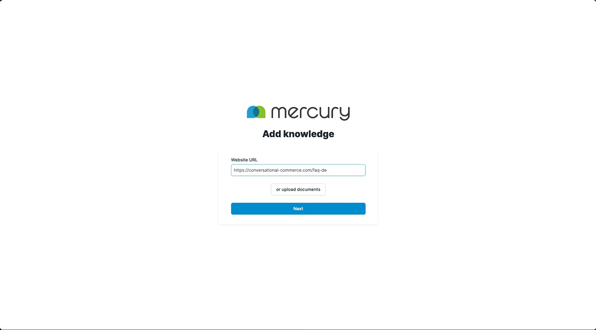 Wissenshub - hier wird zB die Webseite bei Mercury.ai eingebunden als Wissensquelle.