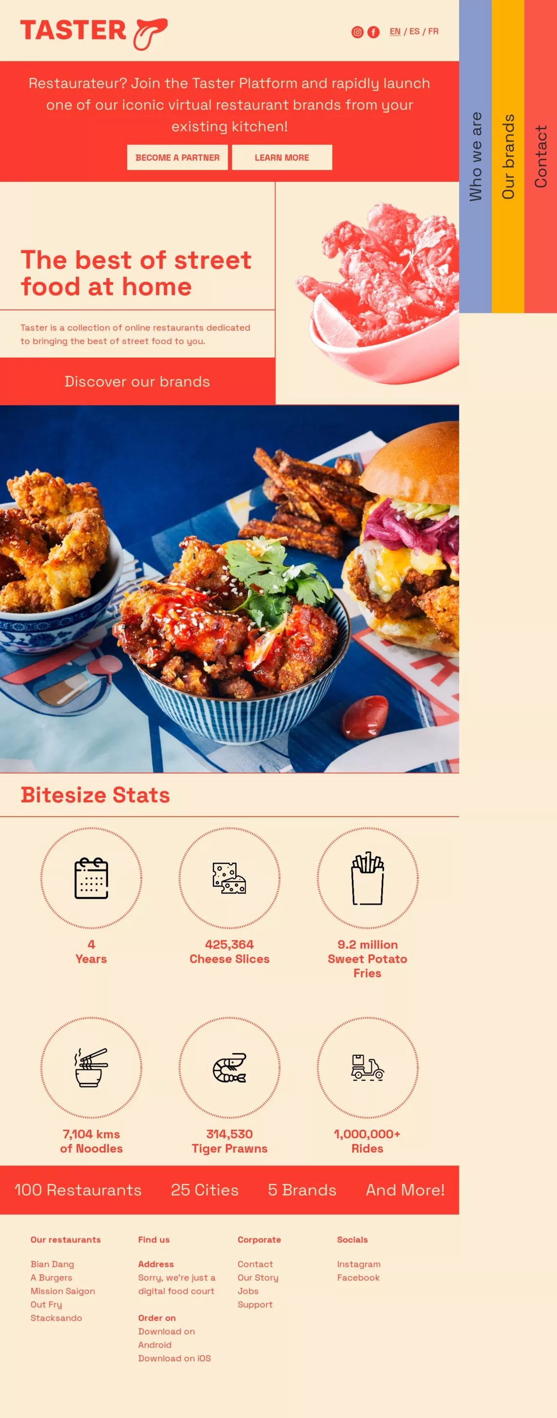 Taster landing page screenshot showcasing Food & Drinks and Local Business design