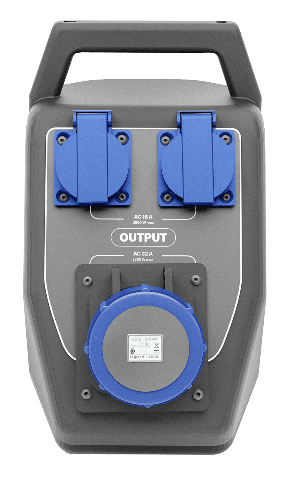 A black foldable solar panel with four sections, propped up on a stand.