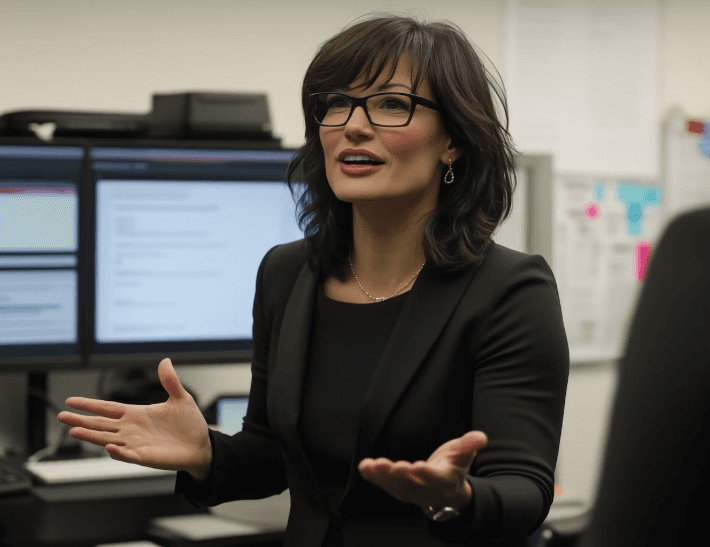Businesswoman gesturing during a presentation.