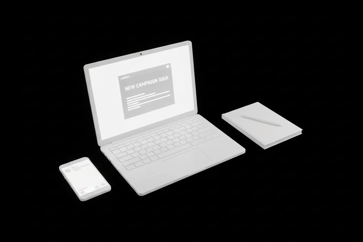 A marketing workspace with an email draft