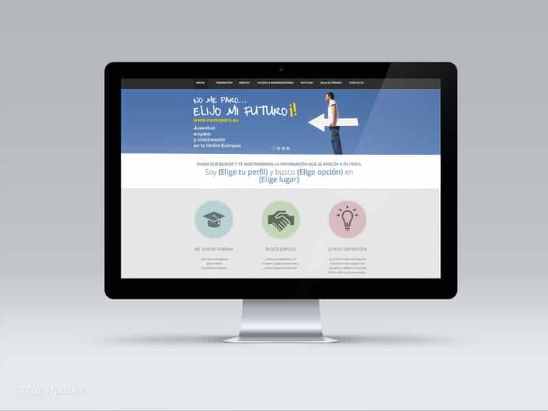 Pantalla de ordenador con sitio web sobre elección de futuro profesional y búsqueda de empleo.