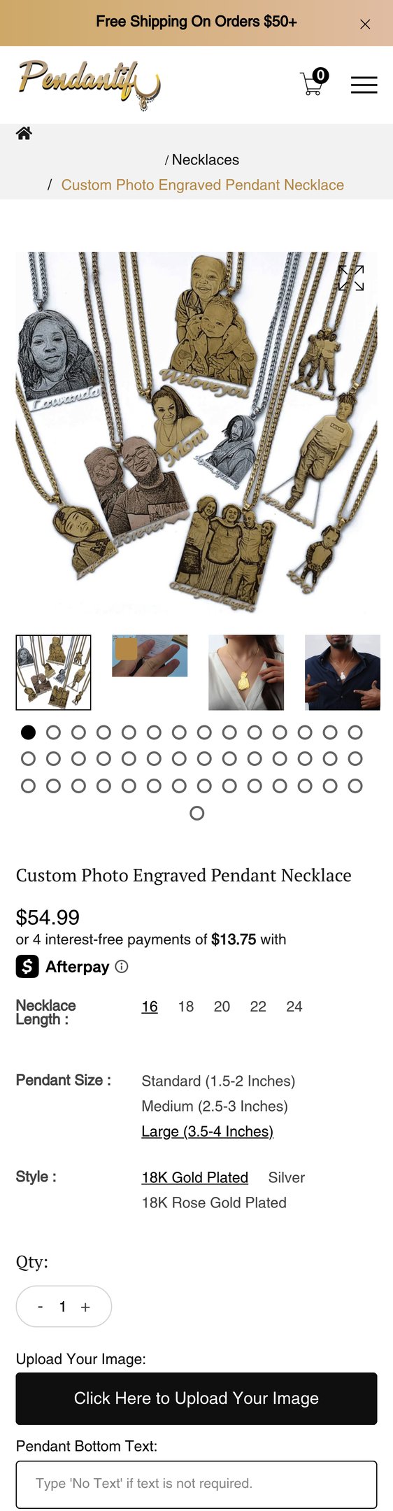 Jewelry product options include: necklace, pendant for Custom Photo Engraved Pendant Necklace from Pendantify.