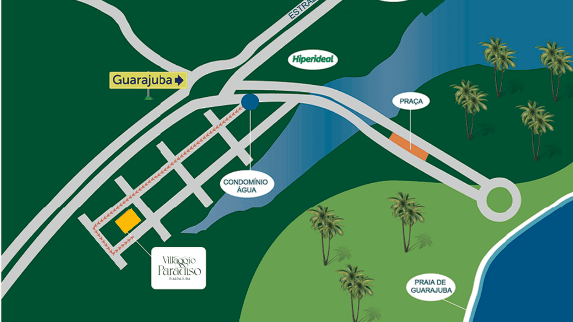 Mapa ilustrado da região de Guarajuba — Villaggio Paradiso