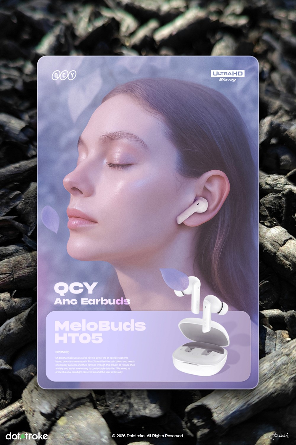 QCY HT05 Melobuds ANC wireless earbuds product manipulation poster design by dotstroke
