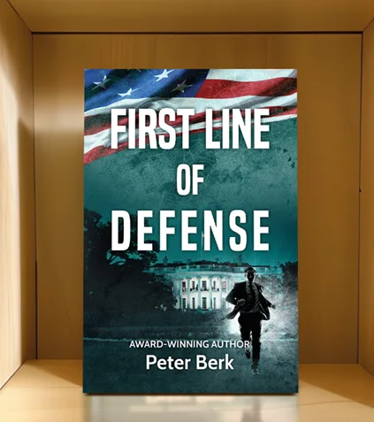 Dynamic book cover design for a thriller involving government officials and agencies, with intense and action-packed visuals