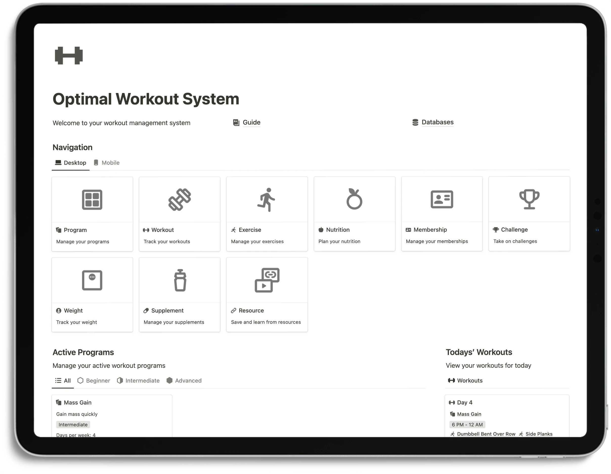 Notion Optimal Workout System