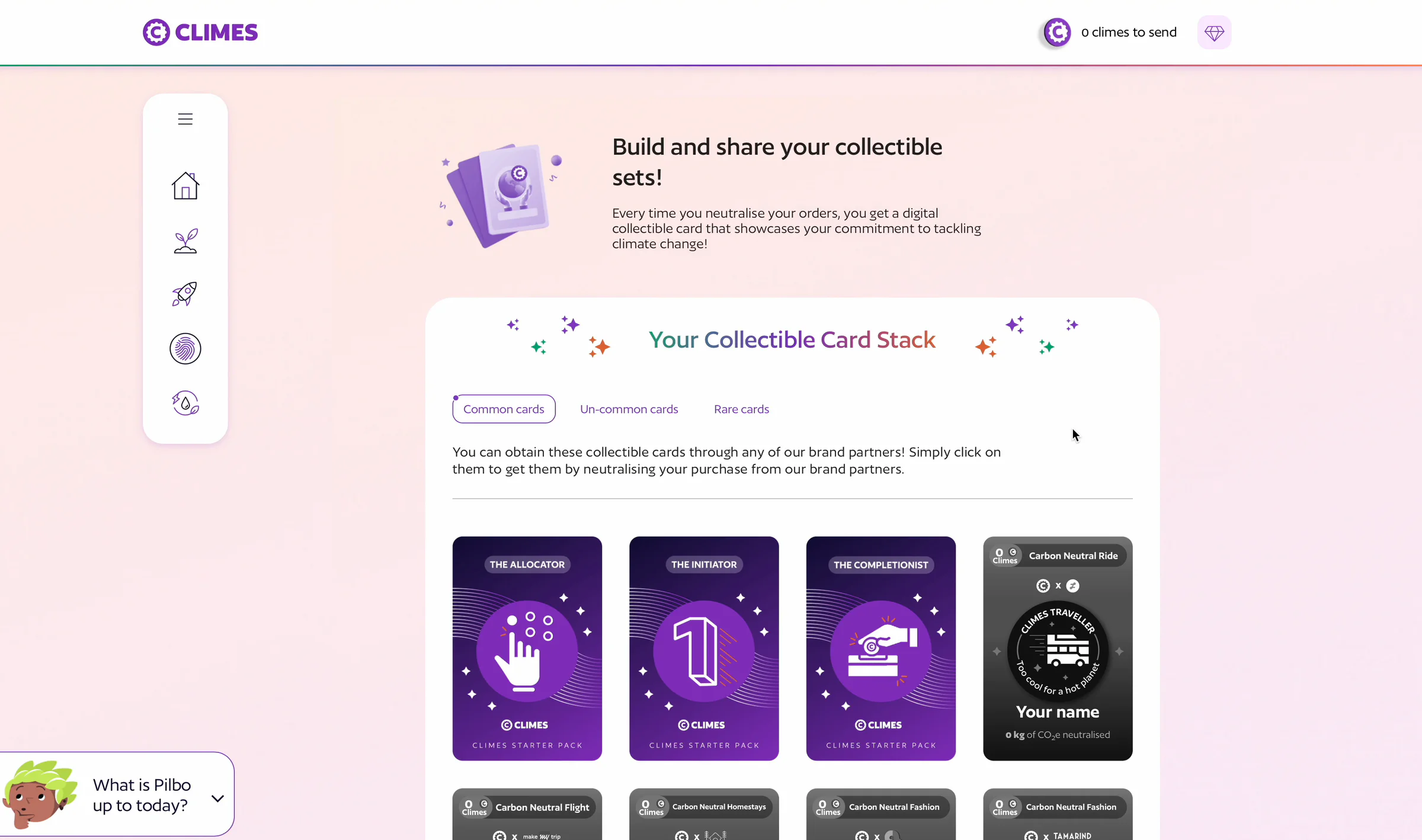 Climes V4 collectible card stack earned by neutralising purchases