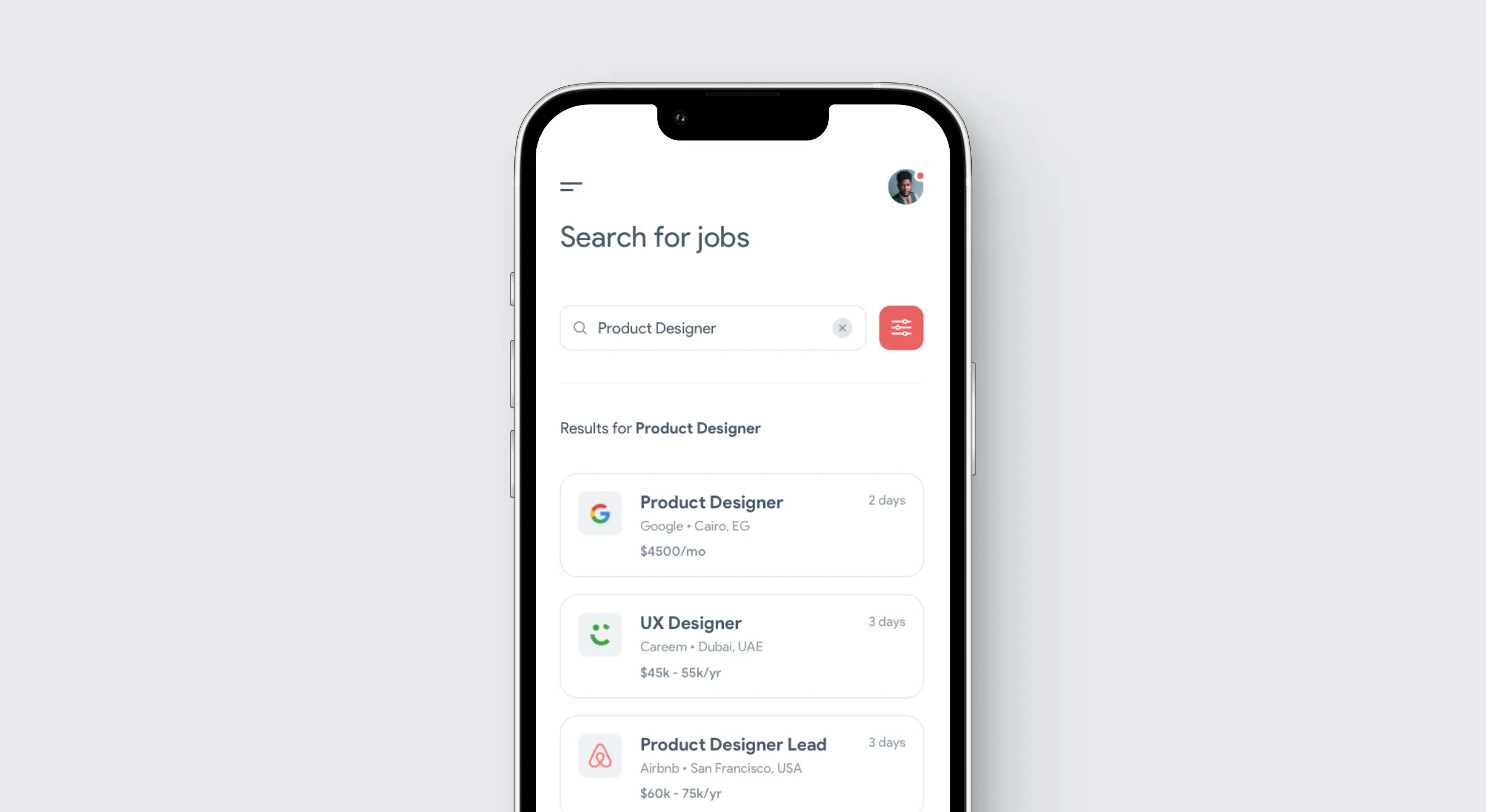 The top half of a screen of a mobile device