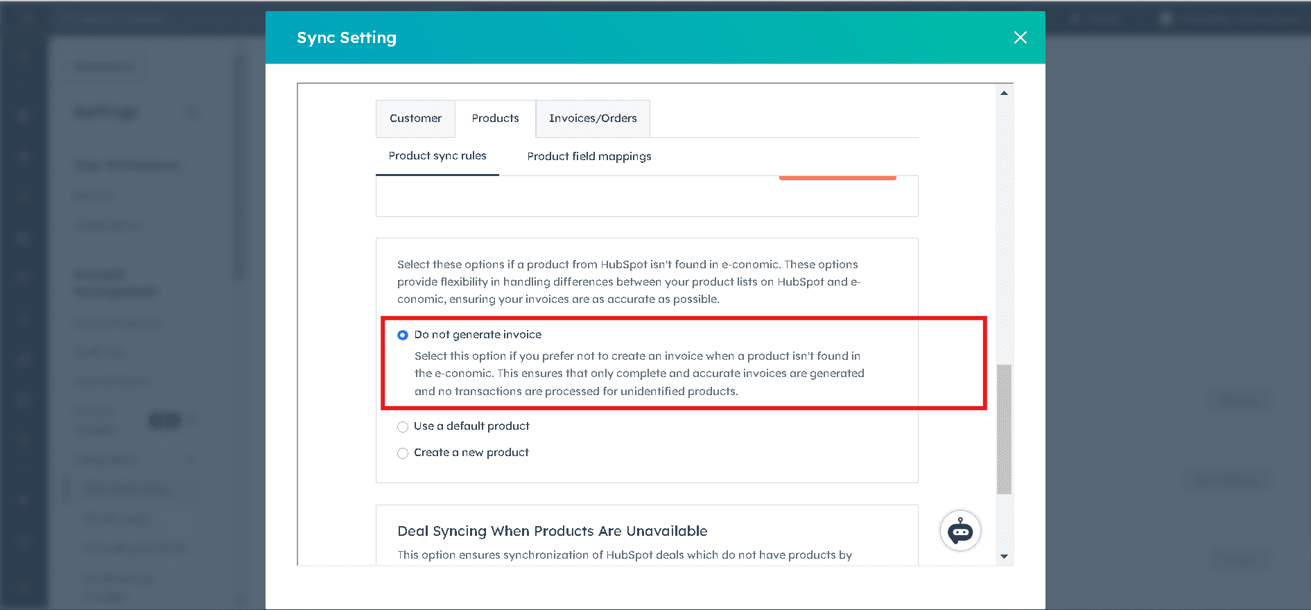 Setting Up Product Sync Settings