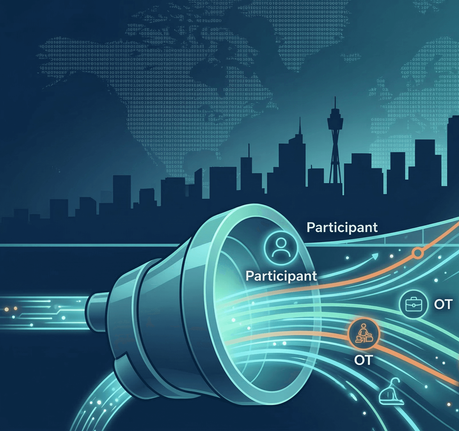 Modern digital illustration of an Allied Health growth funnel showing inbound lead generation for NDIS providers in Australia.