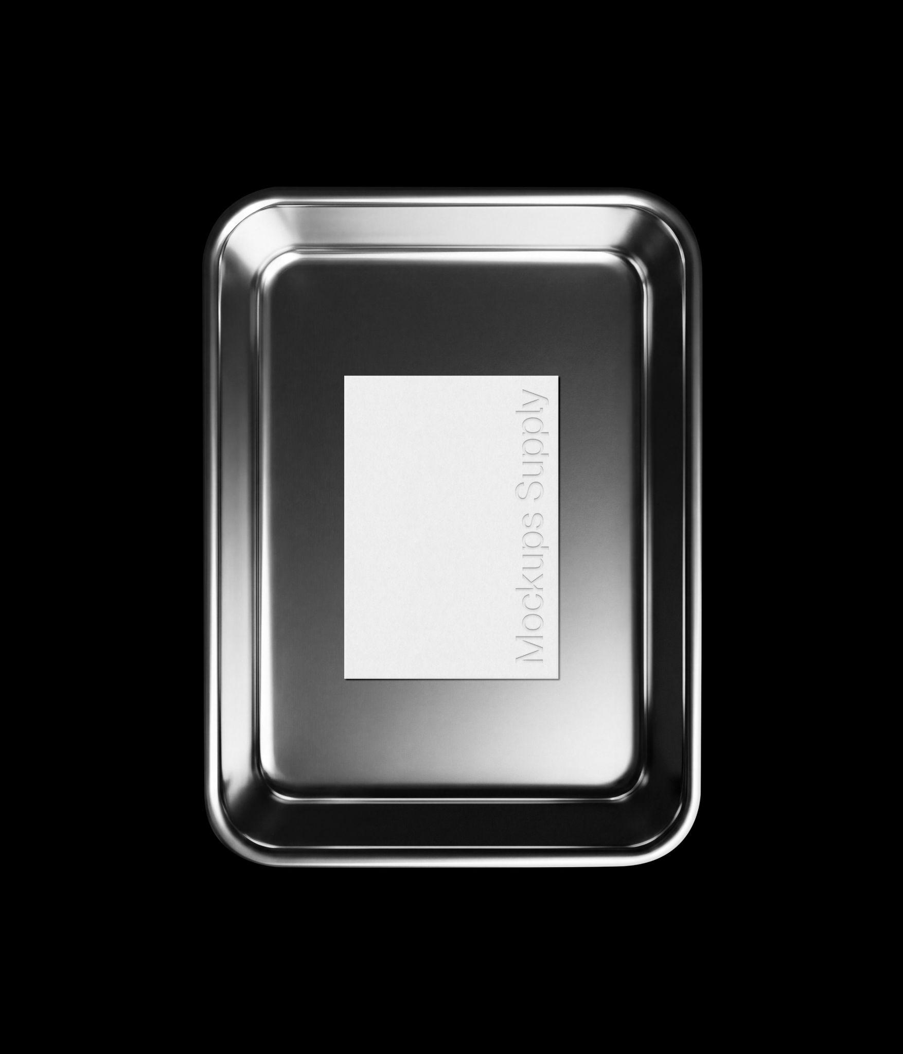 A5 and A4 menu card mockup on polished metal plate with debossed text effect for restaurant branding presentation