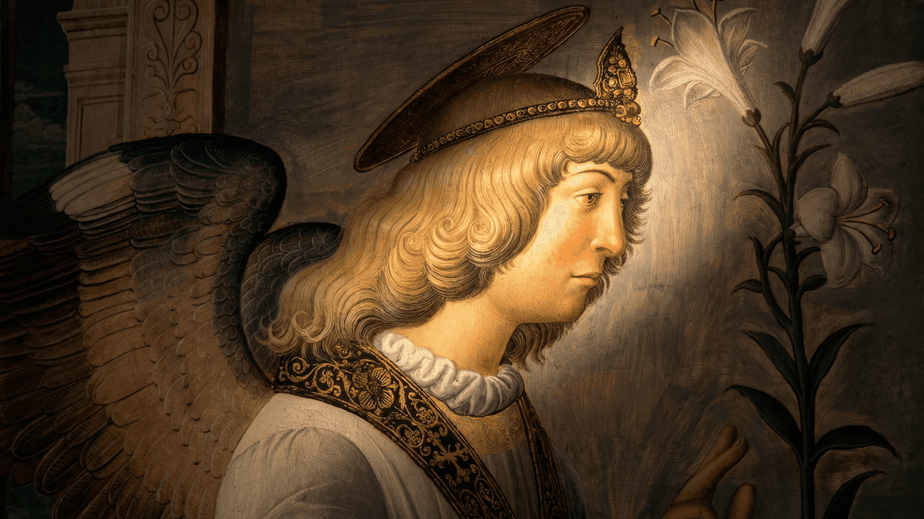 Фрагмент картины с ангелом эпохи Ренессанса из Галереи Академии в Венеции