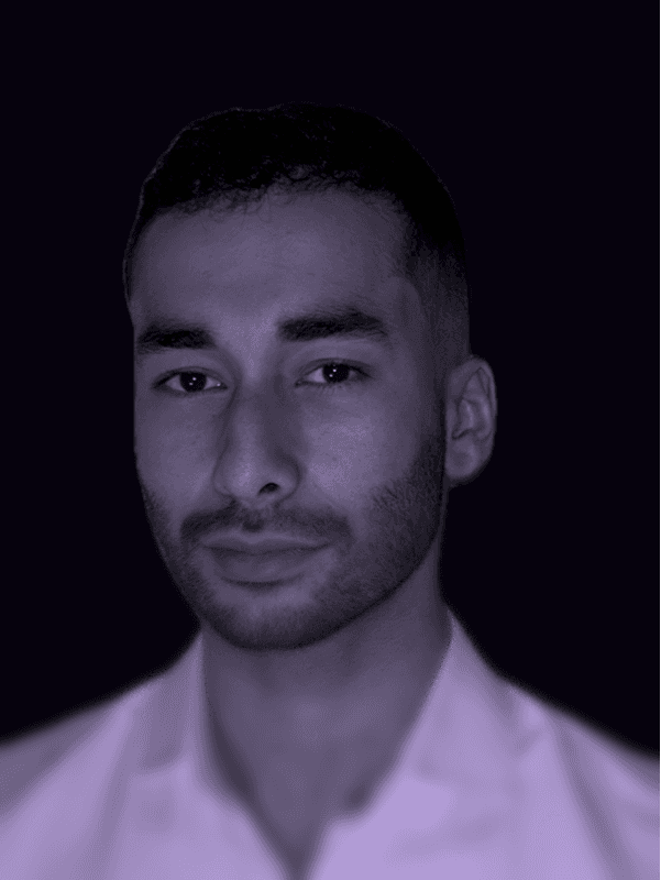 Professional portrait of person on a modern purple gradient background, business headshot for digital branding and team profile.