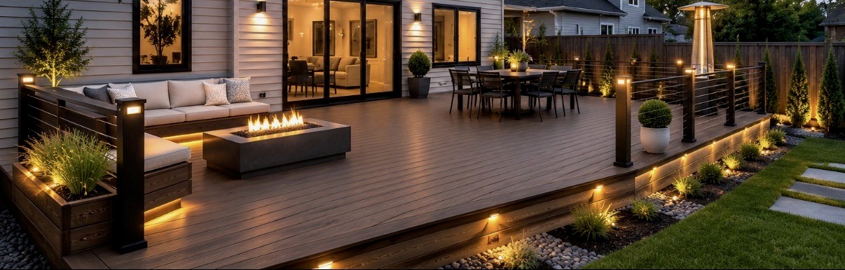 Finished deck with railing and table
