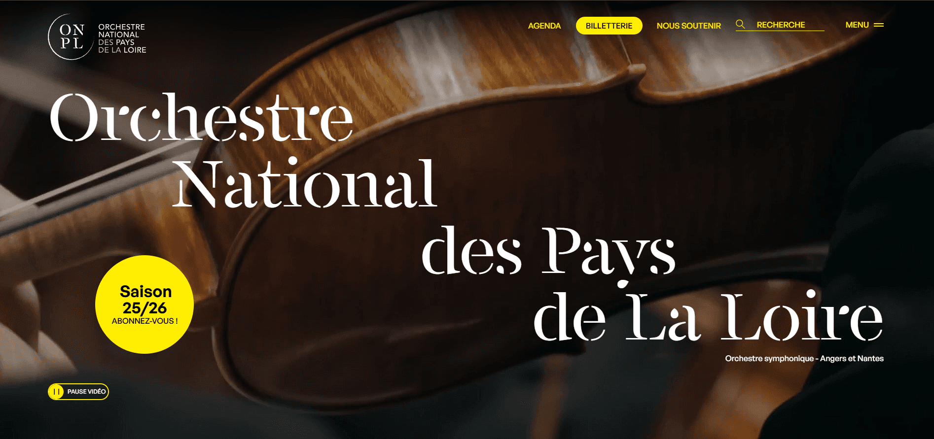 Une section présentant les prochains concerts sur le  nouveau site internet de l'Orchestre National des Pays de la Loire.
