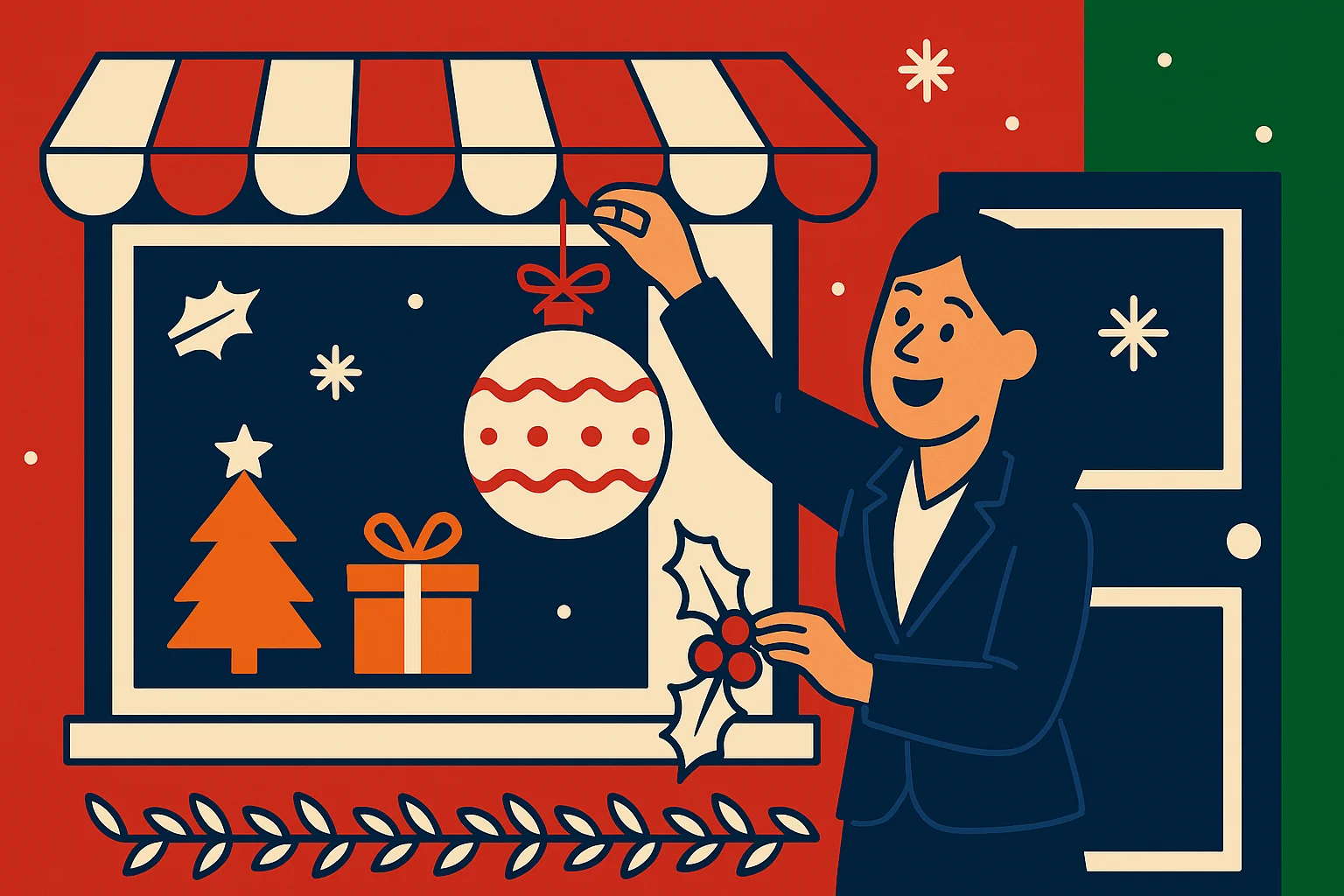 business-owner-decorating-storefront-with-holiday-ornaments-and-garlands-showcasing-christmas-marketing-ideas-for-small-businesses-through-festive-window-display
