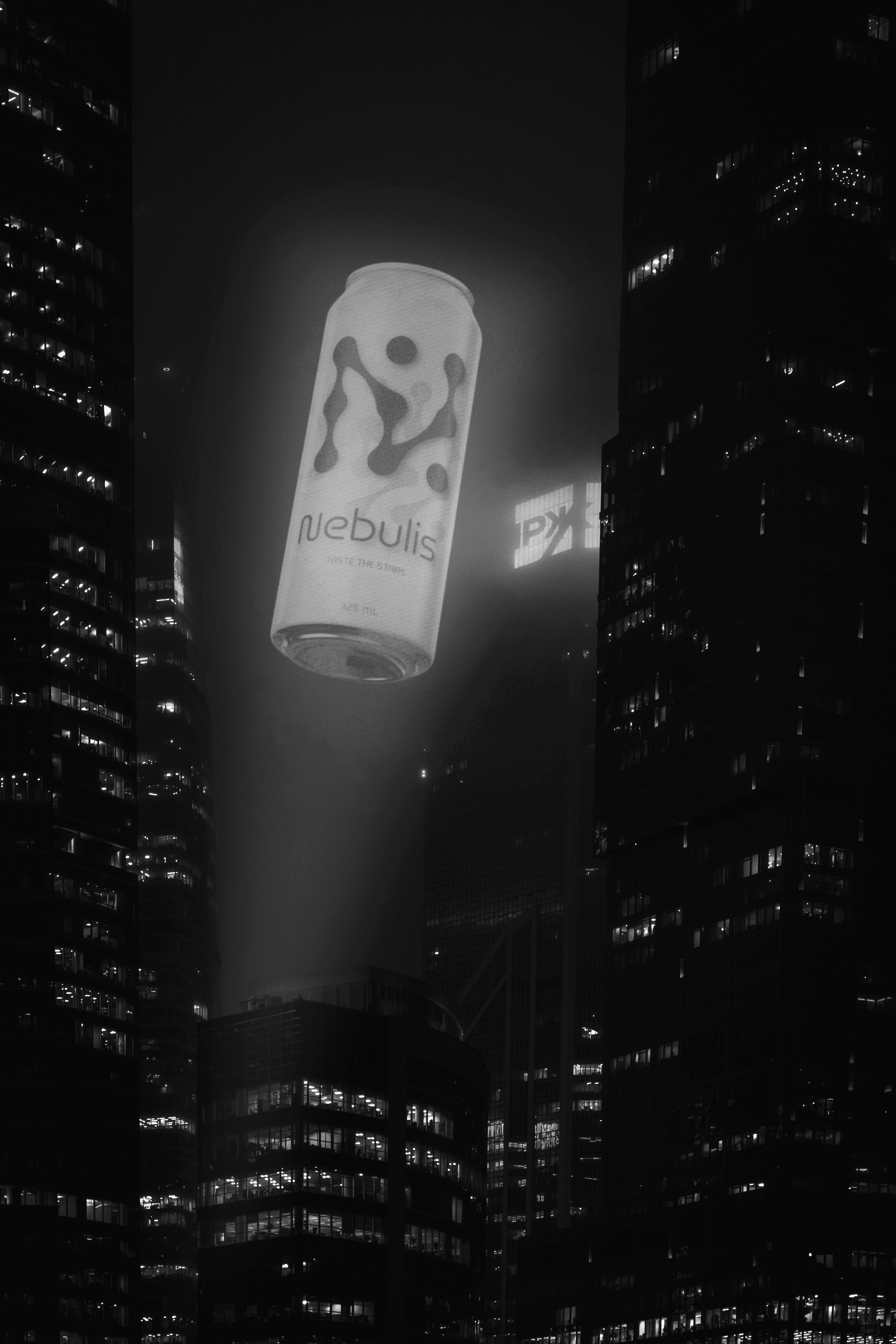 a black and white image of hologram of can
