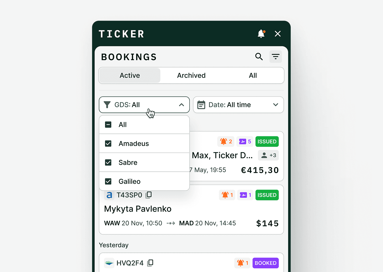 Filltering GDS systems in Ticker extension