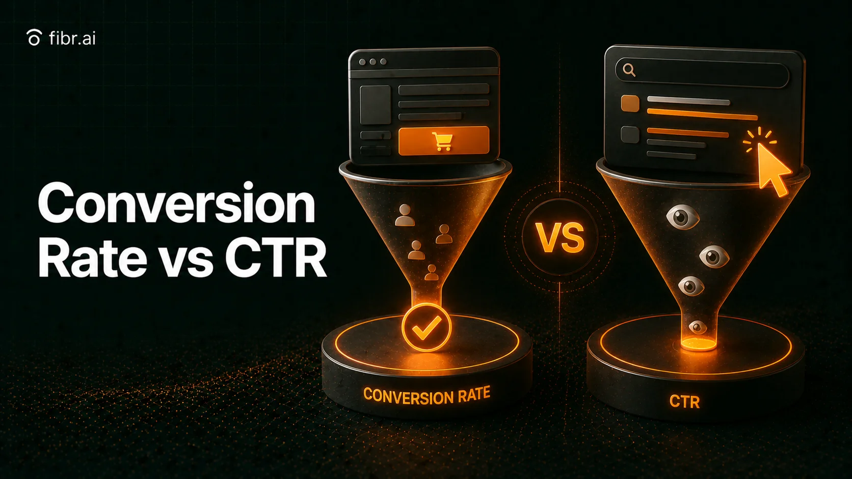 Conversion rate vs CTR visualization comparing user actions and clicks through two distinct flows, highlighting the difference between engagement and actual conversions.
