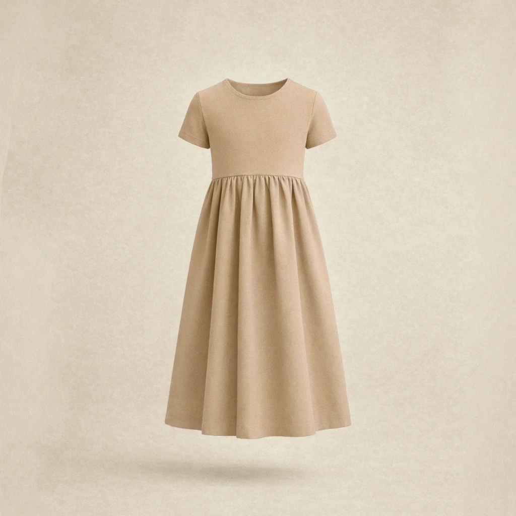 Cotton Flare Dress in Warm Sand