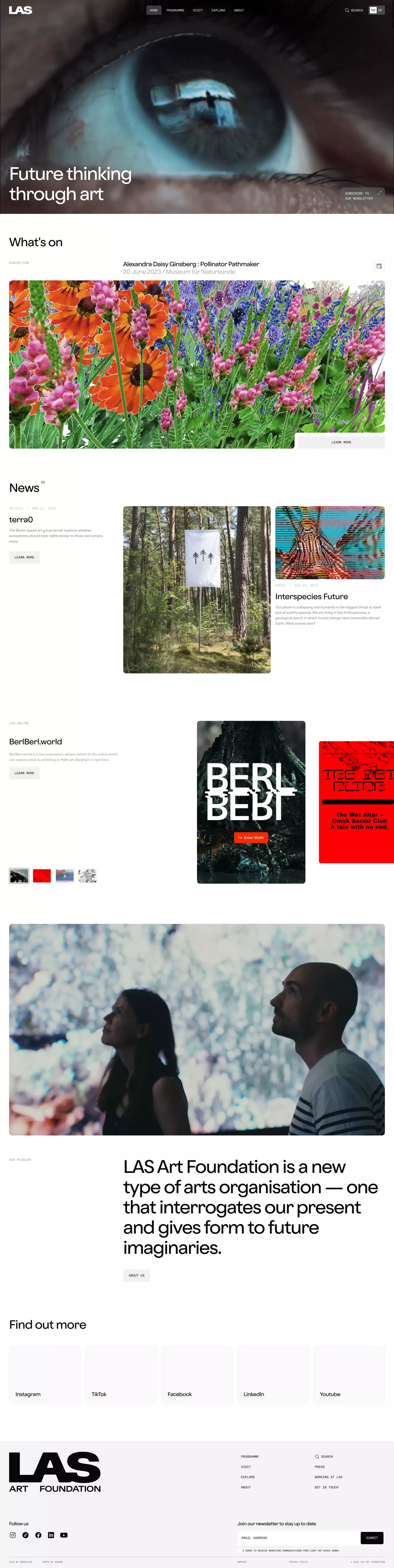 LAS ART FOUNDATION other page screenshot showcasing Tech and Art design
