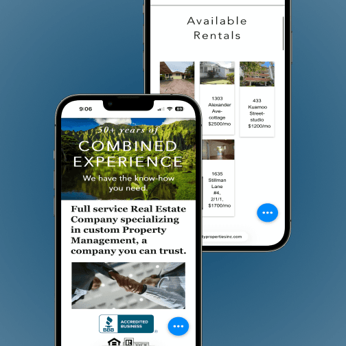 Mobile view of their homepage & rental listings