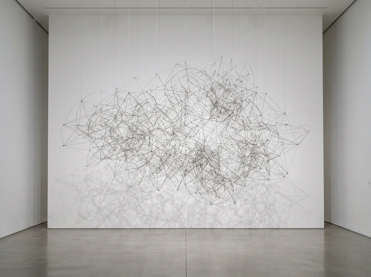 Suspended steel-wire sculpture, installation view