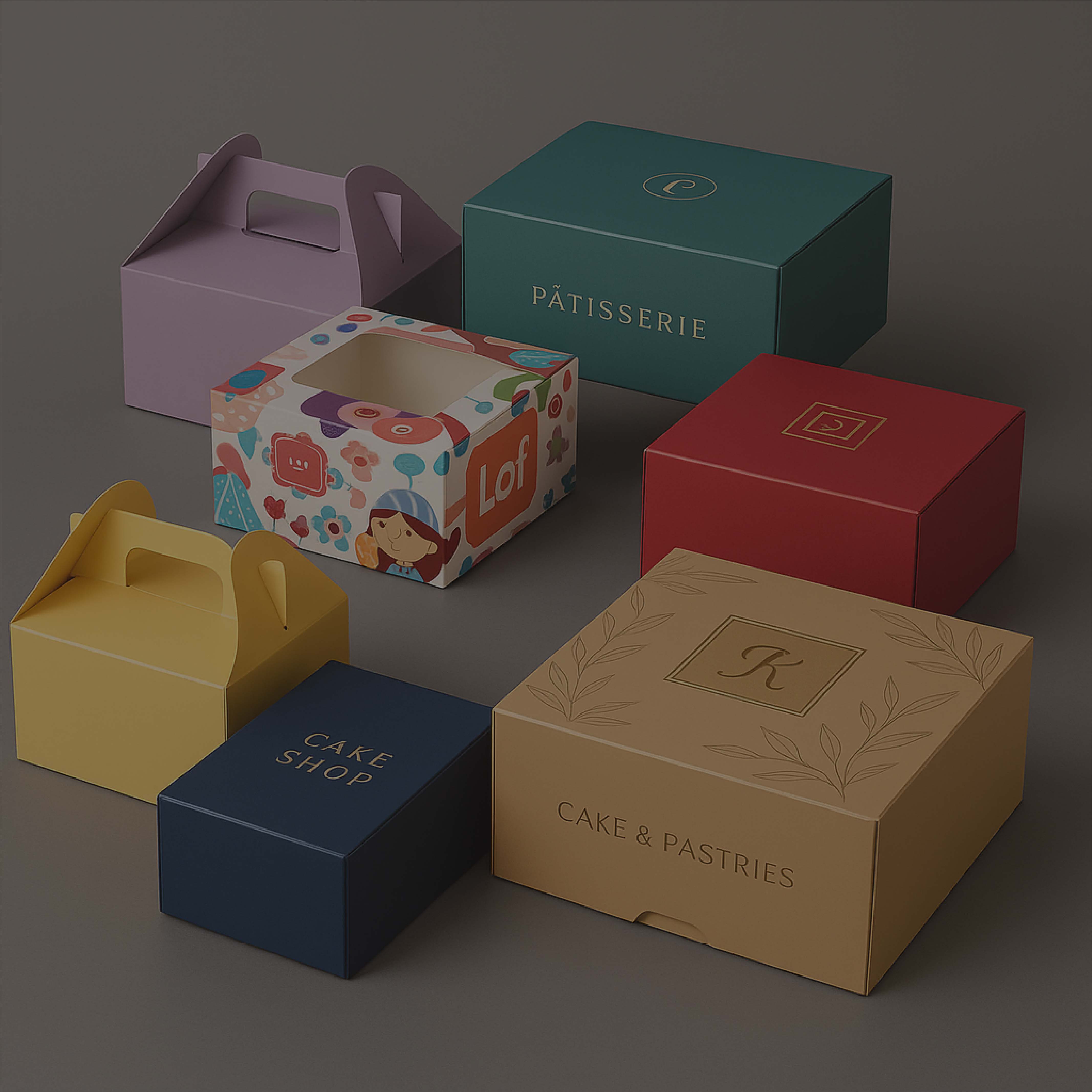 Custom printed cake boxes stack manufactured in Kuching, Sarawak for wholesale