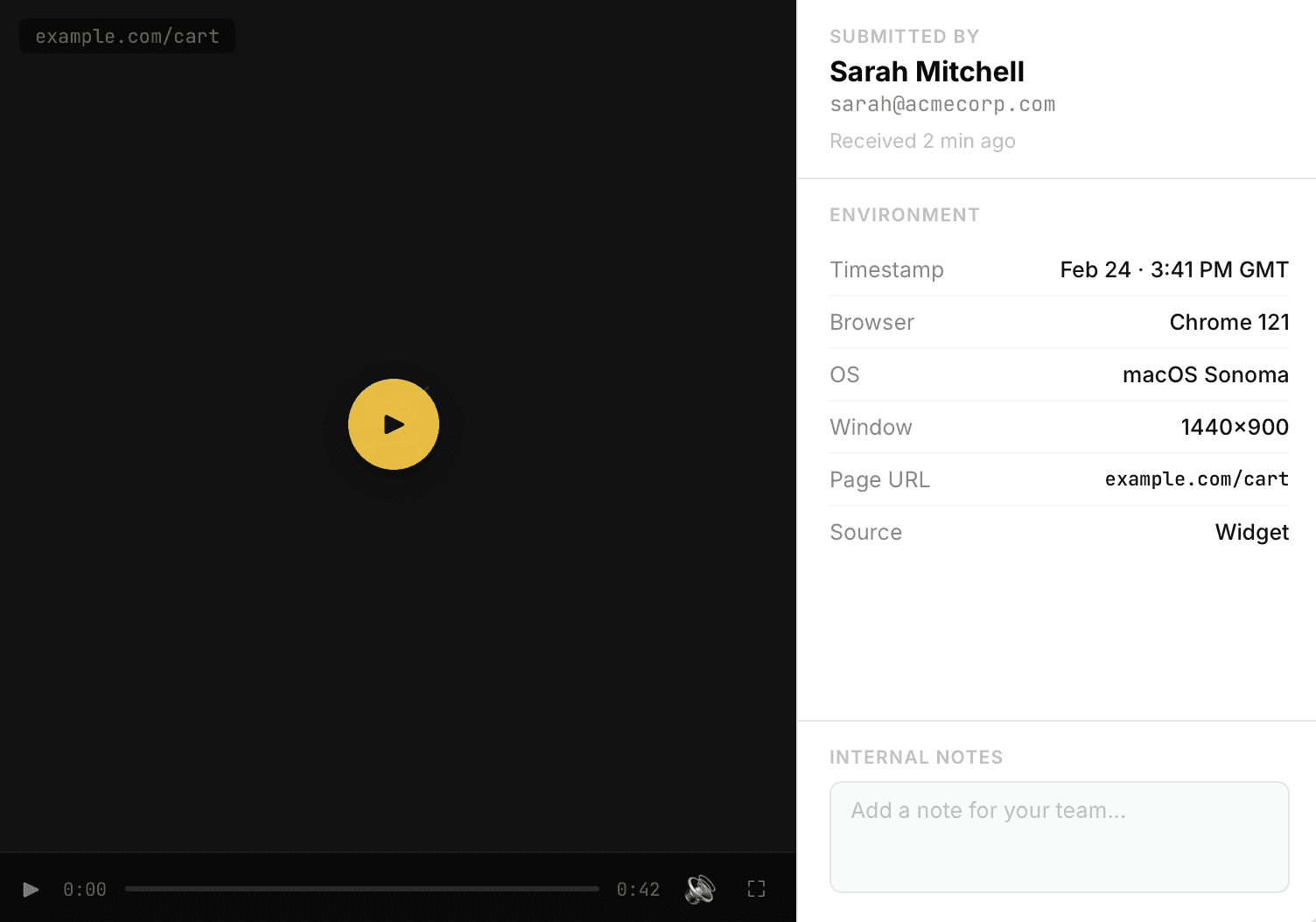 Snapshot of recording with environmental data